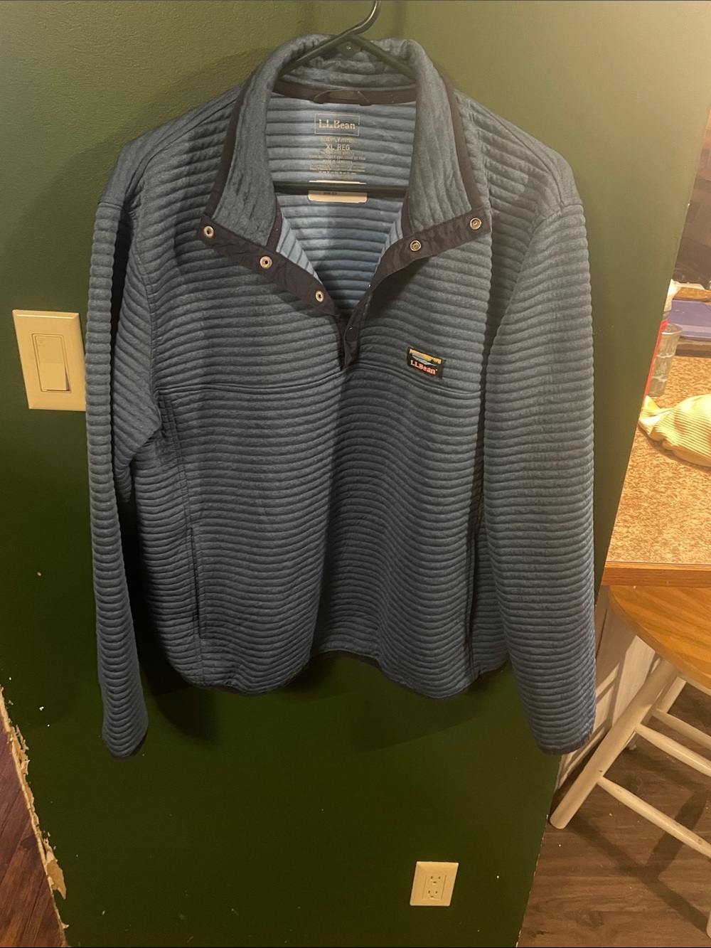 L.L. Bean Blue Air Light Knit 1/4 Snap Mock Neck Pullover Quilted Ribbed XL